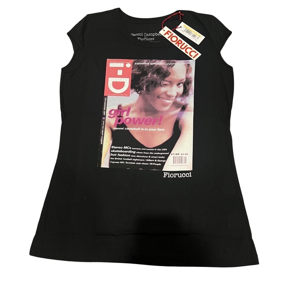 NWT Fiorucci X Naomi Campbell Collab Black Cap Sleeve Tee Cannabis Special‎ RARE